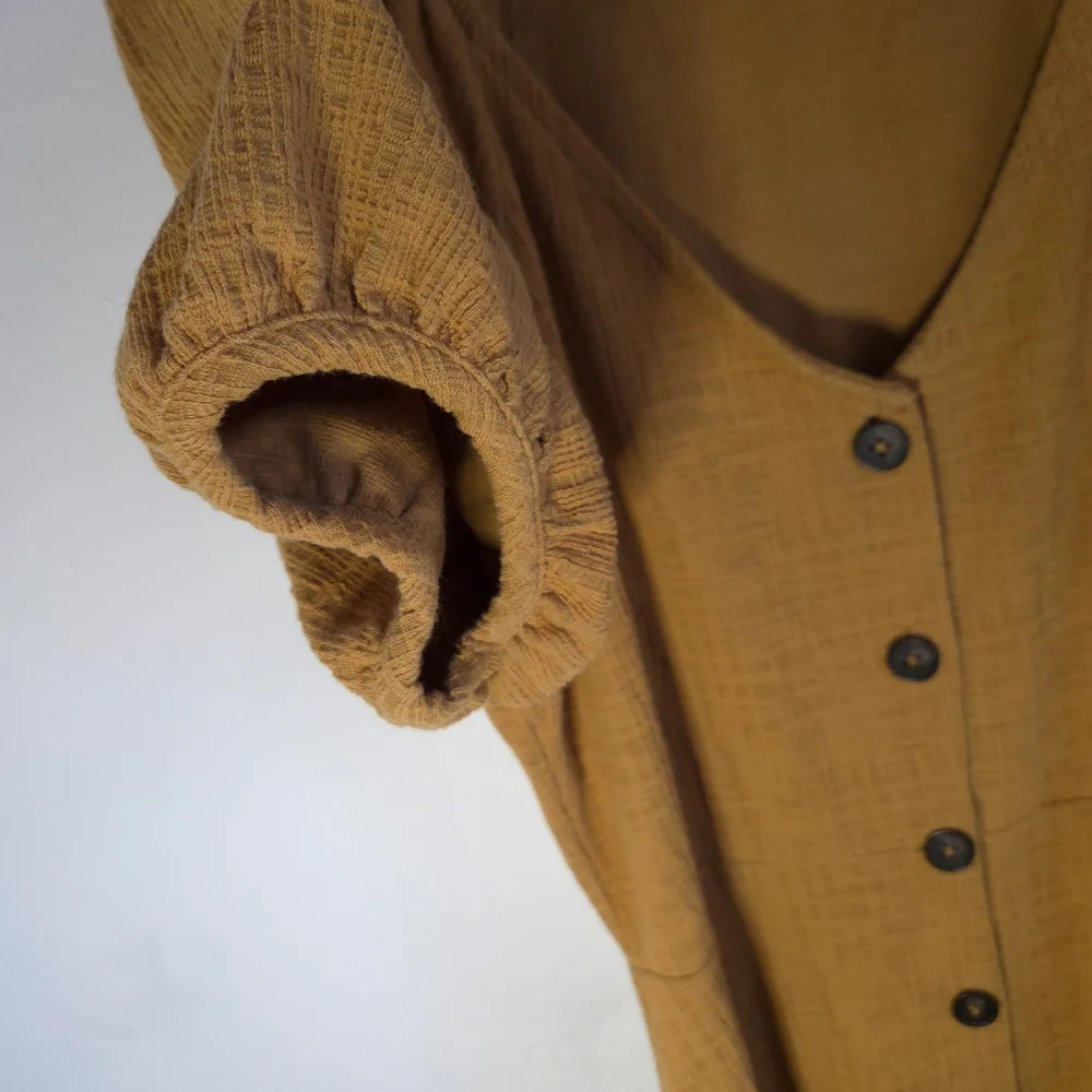 Madewell Texture & Thread Yellow Puff Sleeves Summer Midi Dress WomensSize Small - Picture 10 of 16